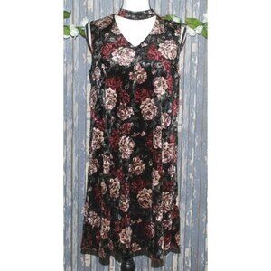 AGB Black Burndy Velvet Floral Dress Size M Whimsy Goth 90's Choker Neckline